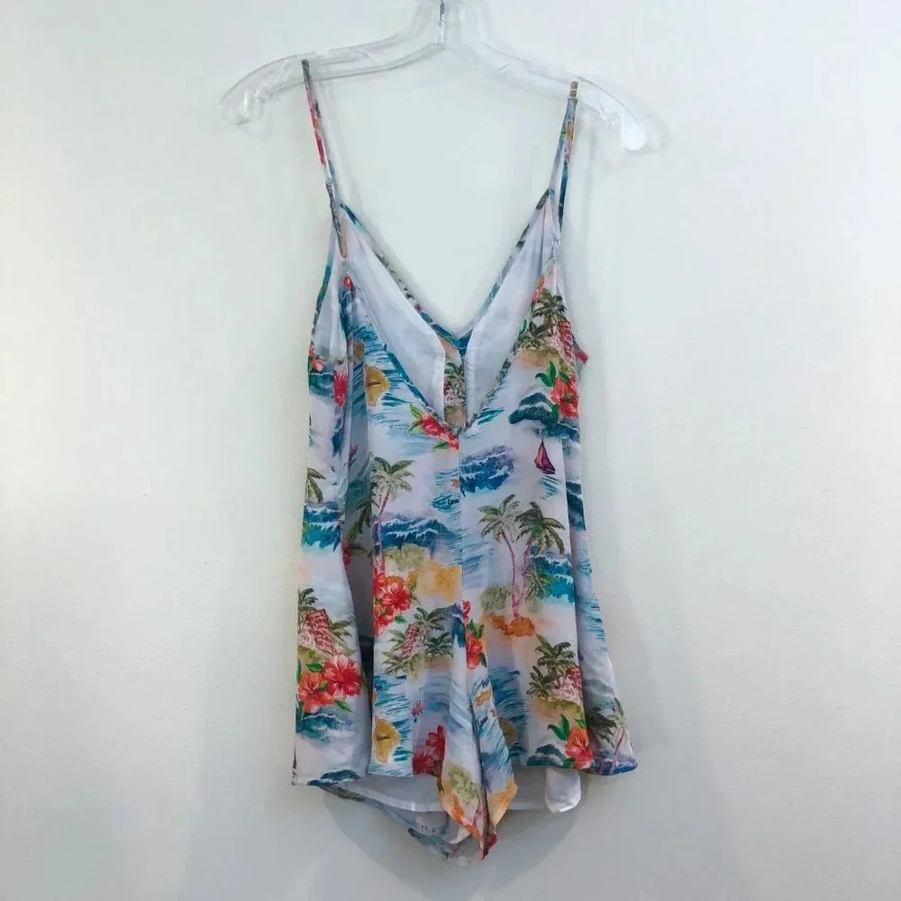 Majorelle Tropical Patterned Aloha Resortwear Button Down Strappy Romper XS - Picture 8 of 13